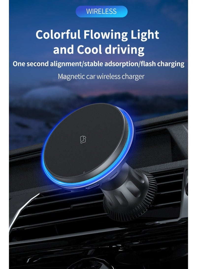 linkship Magnetic Wireless Car Charger Mount - 15W Fast Charging, 360° Adjustable, Mag-Safe Compatible for iPhone & Android - Image 2